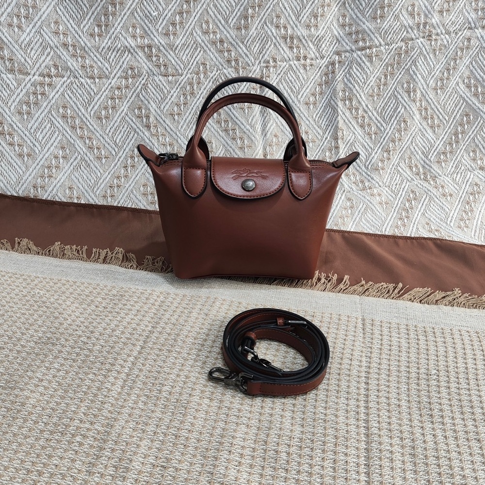 Longchamp Brown Mini Le Pliage Cuir Top-Handle Satchel